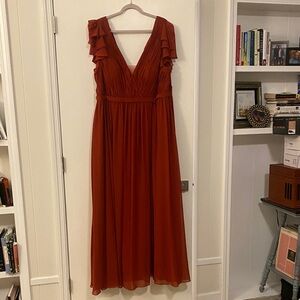 Azazie Rust Midi Dress with Ruffled Sleeves